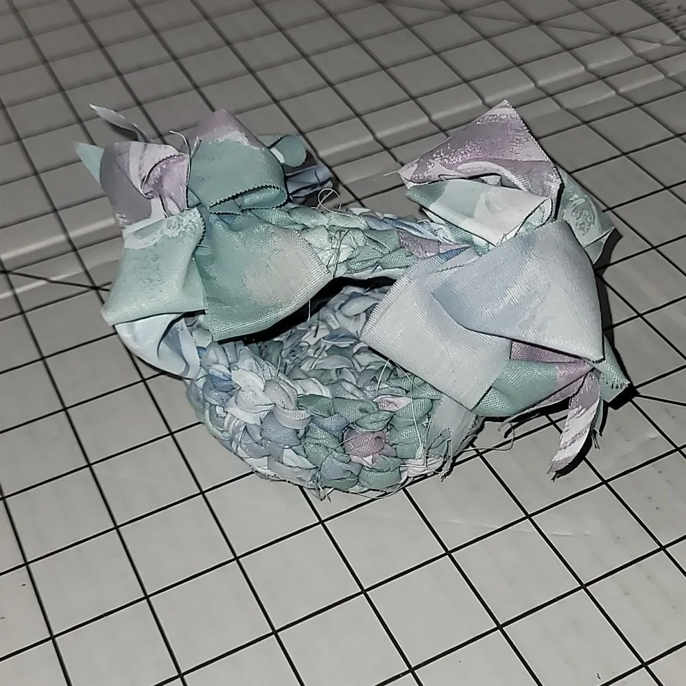 Braided Fabric Basket with Bows on‎ Handle,  handmade item